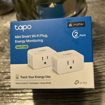 Tapo P110M Mini Smart Wi-Fi Plug, Matter, Energy Monitoring, White 2-Pack
