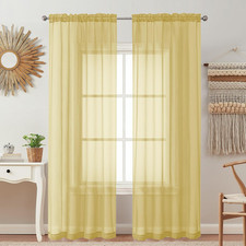 2 Pack: Basic Mustard Yellow Sheer Curtain 84 Inches Long for Bedroom, Airy Ligh
