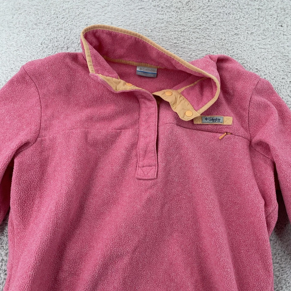 Suéter pulôver de lã Columbia PFG 1/4 Snap meninas JUVENTUDE GG acabamento de contraste rosa - Imagem 2 de 4