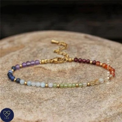 7 Chakra 3 mm facettierte Perlen Armband, Naturstein Yoga Edelstein Armband