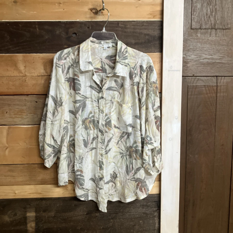 Size 2X Women’s Floral Sheer Tunic Button Tropical By New Direction - Image 2 of 4