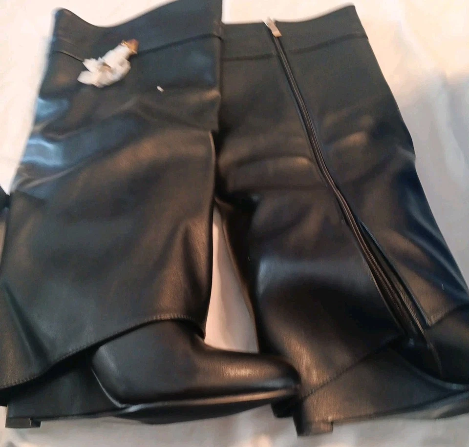 Botas Vivianly hasta la rodilla pantorrilla ancha punta plegable botas negras talla 10 Foto 4 de 4