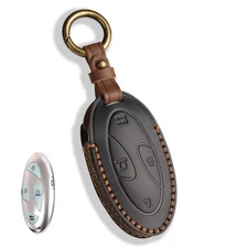 Leather Key Fob Cover for 2023-2025 Hyundai Ioniq 6, Sonata, Elantra, Kona