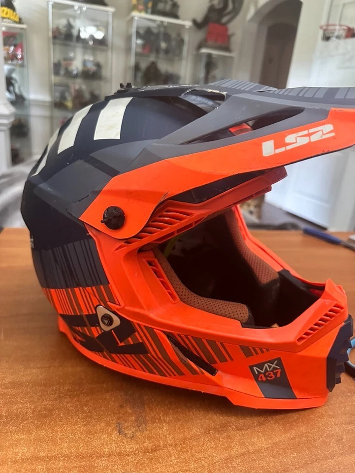LS2 MX437 FAST MX Motocross Moto Casco Azul Alta Visibilidad Naranja Medio Juvenil Foto 3 de 4