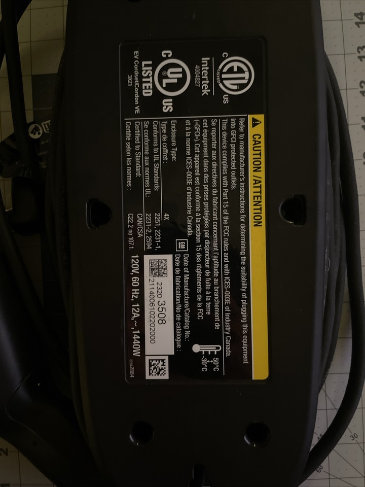 Chevy Volt Voltec Intertek Charger Level 1 EVSE J1772 EV Charging Cord GM 120V eBay