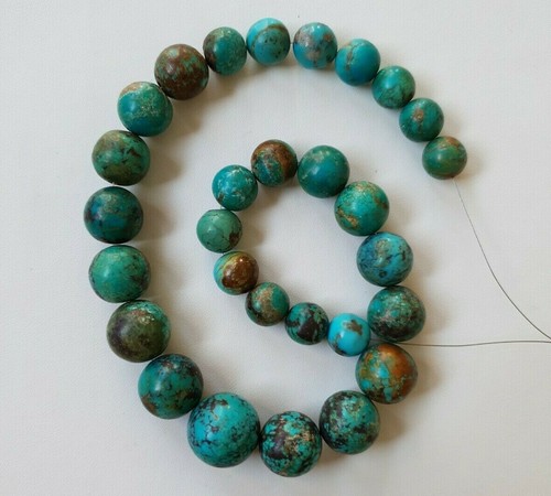 Natural American Arizona Turquoise Beads Polished Smooth Round strand 14'inches - Picture 4 of 9