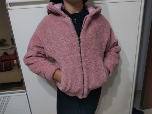 Giubbotto Giacca Bomber Pellicciotto Bambina Zara Rosa Cappuccio 10 anni - Foto 2 di 11