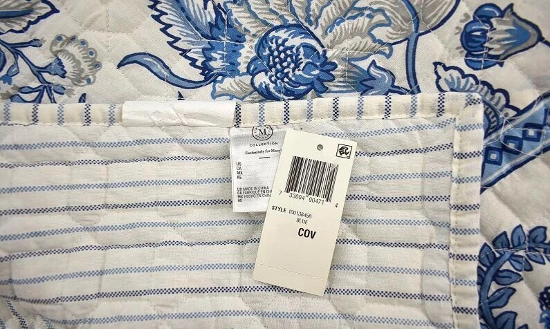 MARTHA STEWART JACOBEO TOILE ALGODÓN KING EDREDÓN COLCHA FLOR AZUL Foto 3 de 4