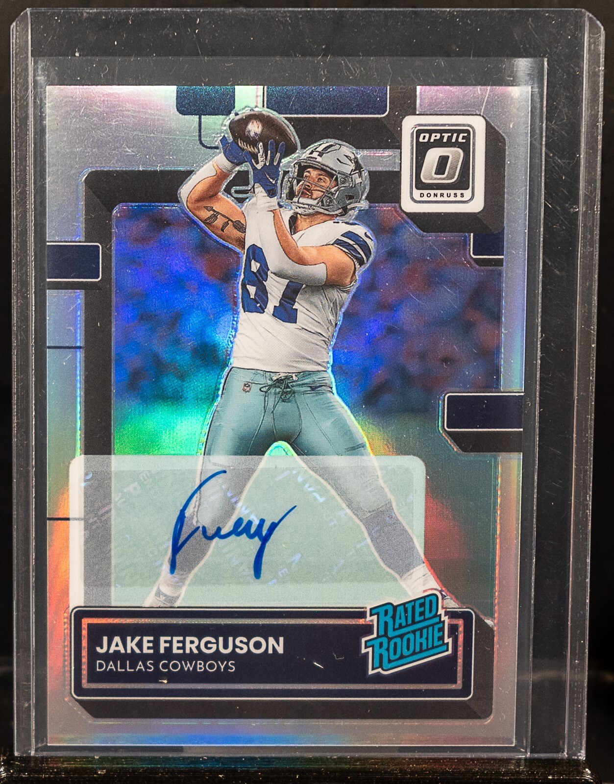 Jake Ferguson 2022 Donruss Optic 289 Silver Holo Prizm Rookie RC Auto 4/125