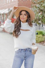 NEW ALL PUT TOGETHER IVORY CUTOUT BUST TURTLENECK SWEATER