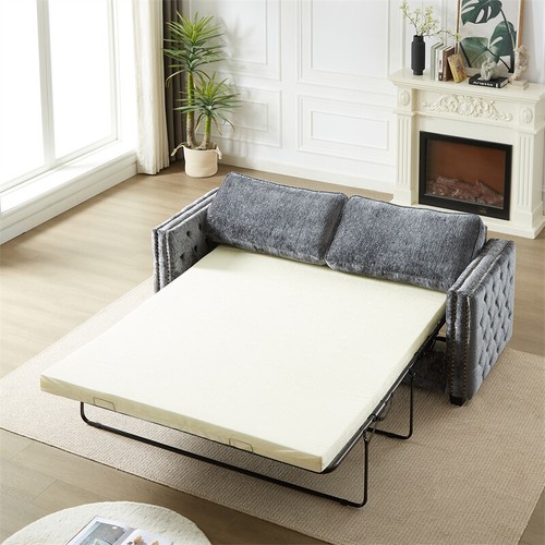 Full Size Pull Out Sofa Bed,Convertible Loveseat Sleeper Sofa w/Mattress-Gray - Picture 17 of 21