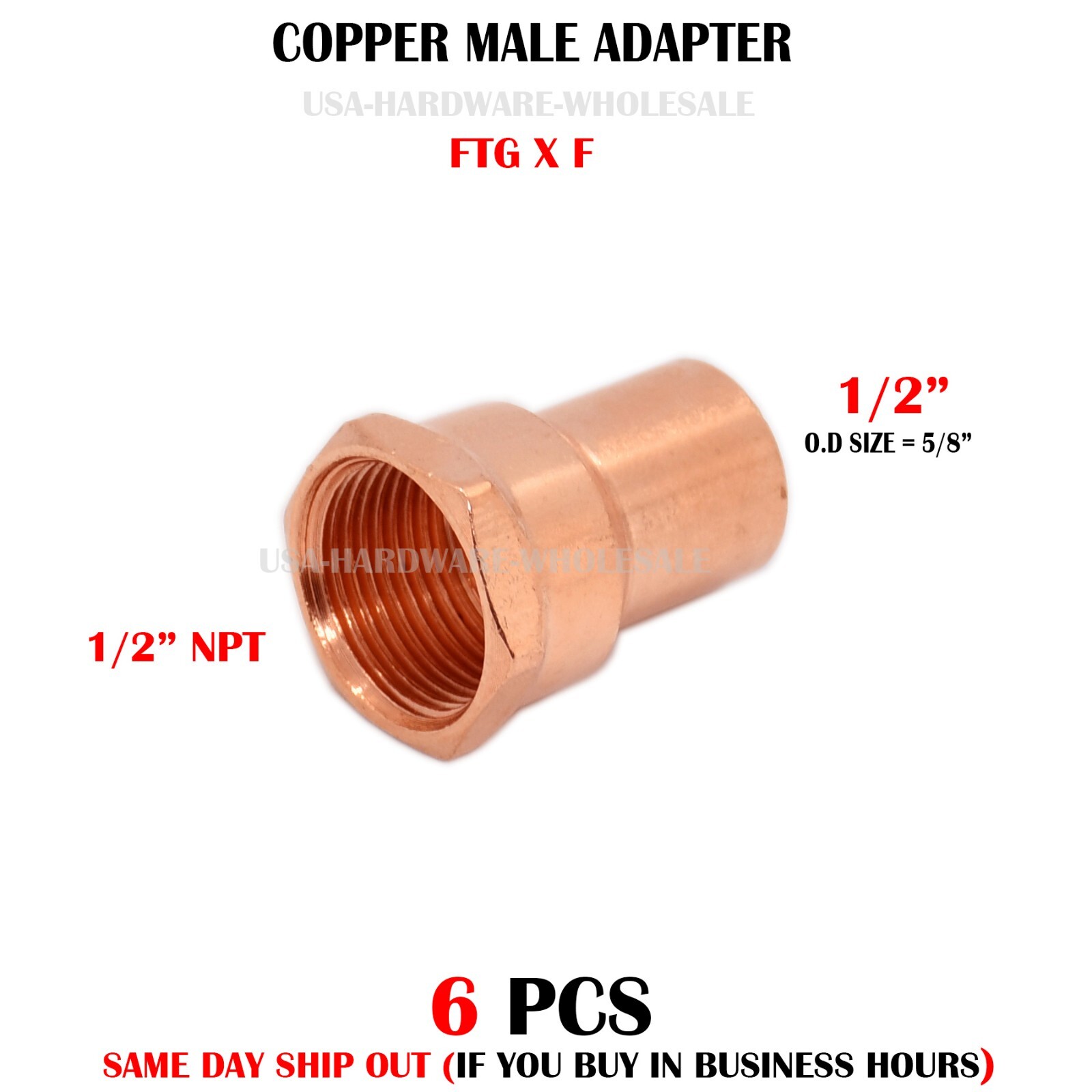 1/2" FTG x 1/2" Female NPT Threaded Street Copper Adapter LEAD FREE ( 6 PCS )