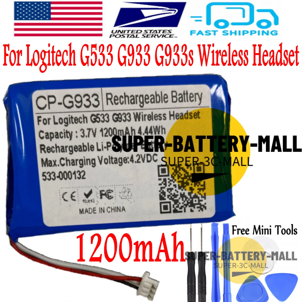 1200mAh Replacement Battery for Logitech G933 G533 Wireless Headset 533 000132