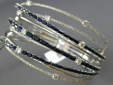 ESTATE WIDE 8.34CT DIAMOND & SAPPHIRE 14K WHITE GOLD CRISS CROSS BANGLE BRACELET