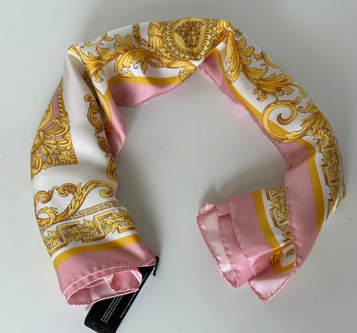 NWT 500 Versace Medusa Silk Twill Barocco Foulard Scarf 36.5 x 36