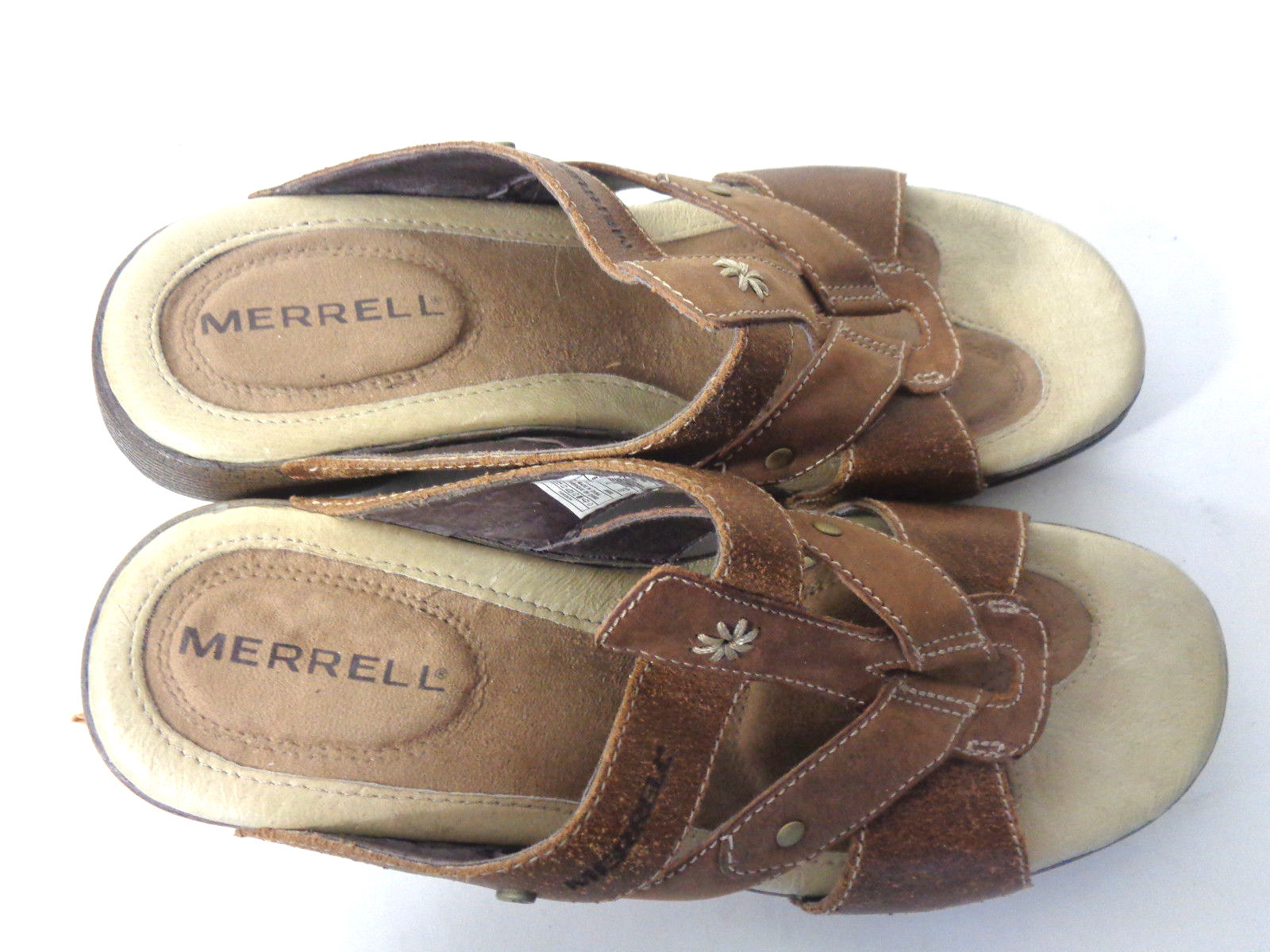 MERRELL Luxe Slide EUR 37 US 6M sandali scarpe visone pelle marrone