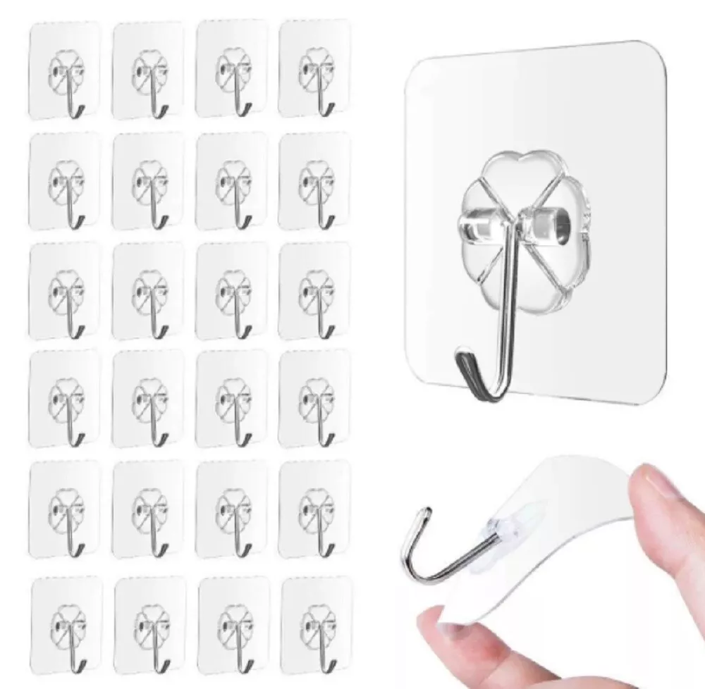 24-Piece Transparent Heavy Duty Adhesive Wall Hooks - Seamless Stick-On  Hangers 641197502382