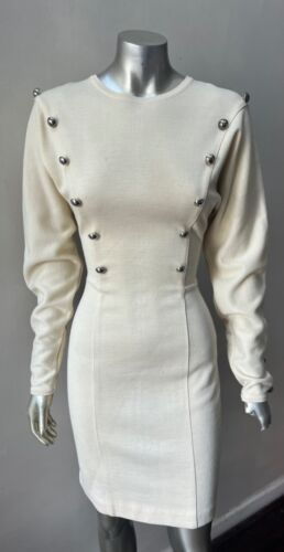 Suéter Doble Pecho Dolman Retro Manga Larga Tejido Lana Crema Marfil Vestido S - Imagen 2 de 5