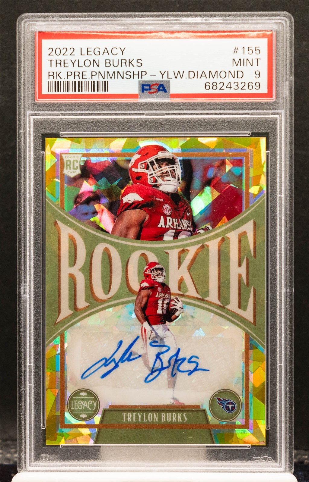 Treylon Burks Panini Legacy Rookies Premium Penmanship #155 Yellow Diamond