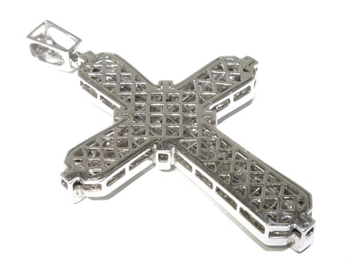 14k White Gold 6.00ct Princess & Round Cut White Diamond Cross 39.5 Grams - Picture 4 of 8