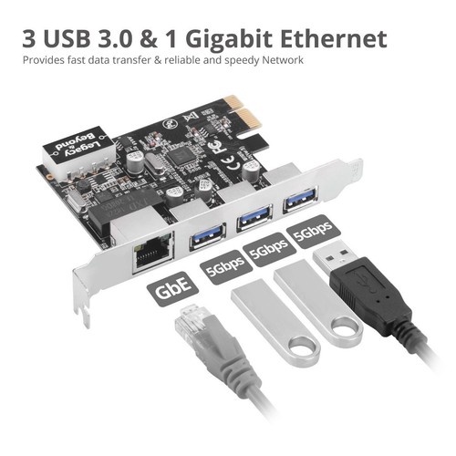 SIIG 3 Port PCIe USB 3.0 Adapt Card + Gigabit Ethernet LAN - Standard & Low - Picture 4 of 5