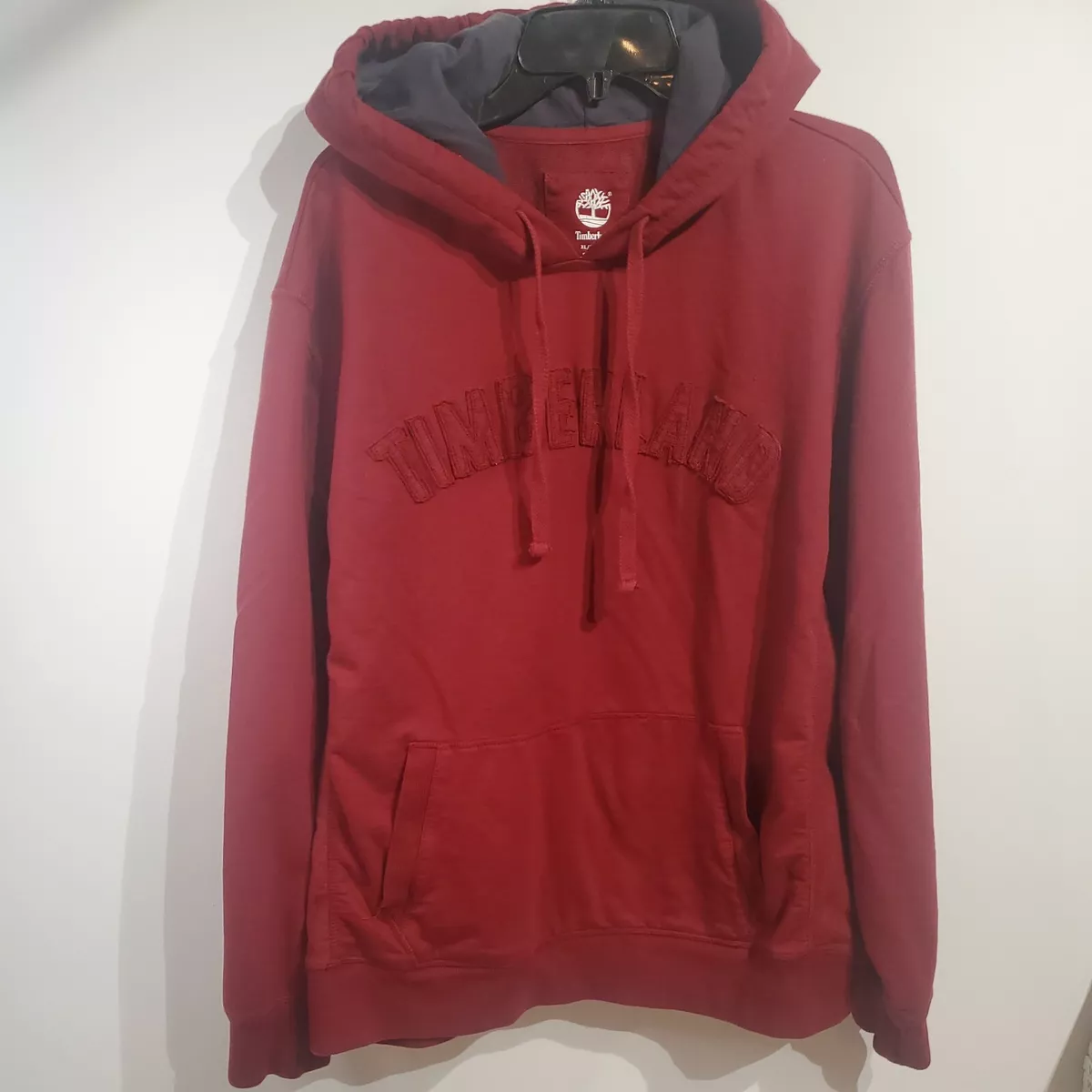 Mens Timberland Pullover Hoodie Size XL Red Maroon Embroidered