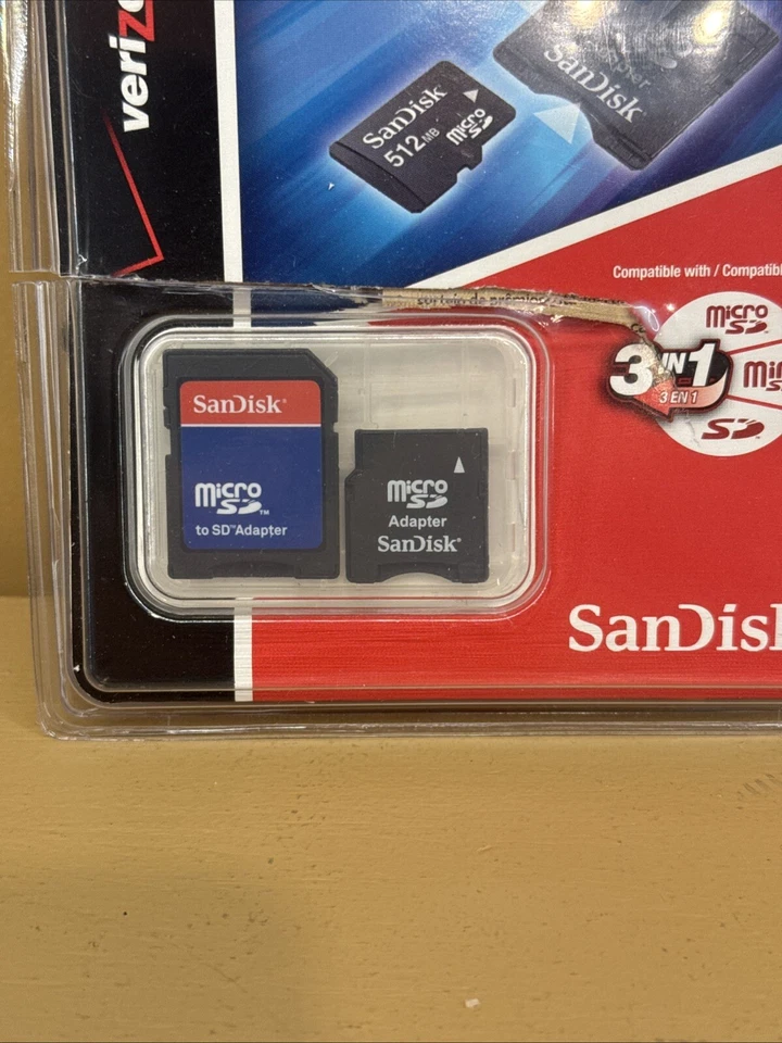VERIZON SanDisk 512 MB Memory Card 3 in 1 With Adapters SD Micro SD Read Desc - Image 2 of 3