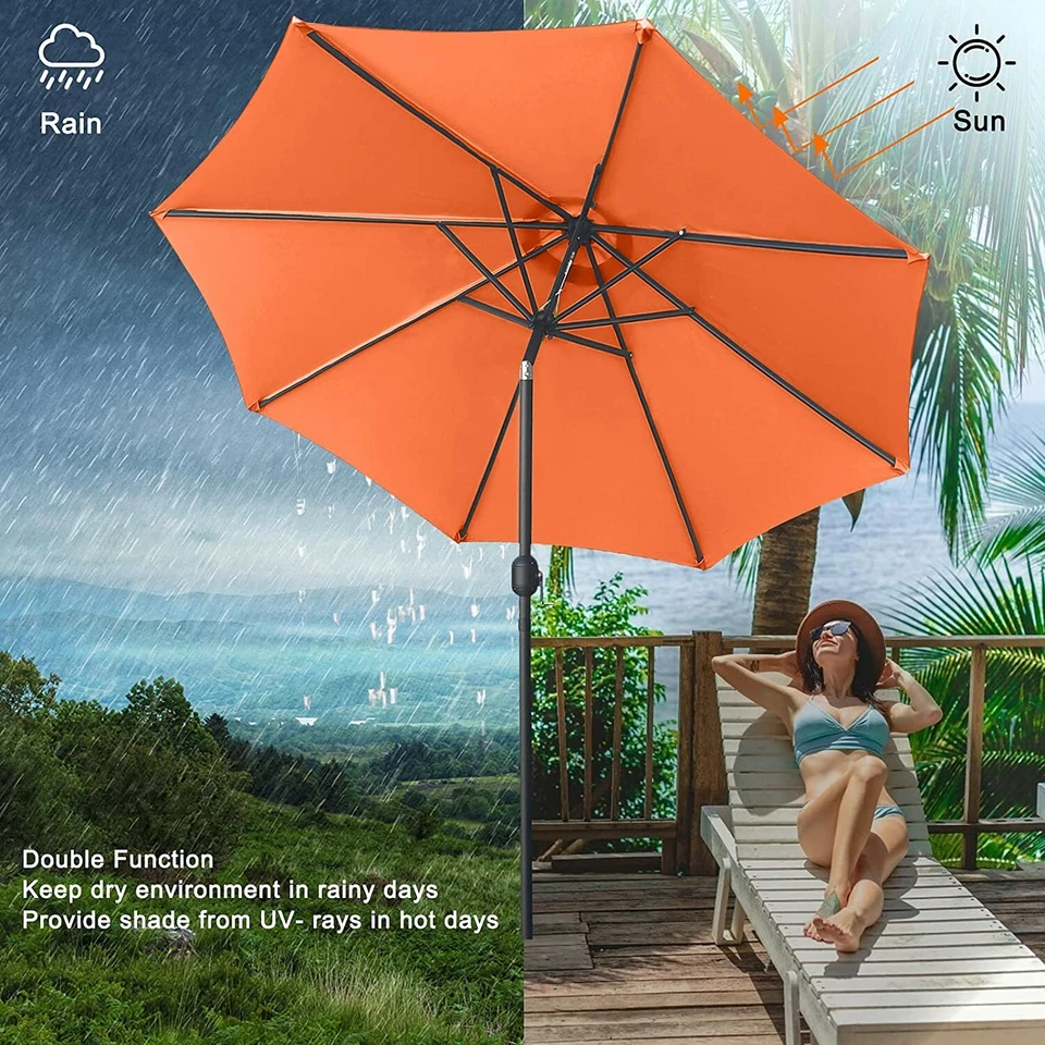 Paraguas de madera para patio de 9 pies 8 costillas poste de madera parasol exterior mercado jardín patio Foto 2 de 4