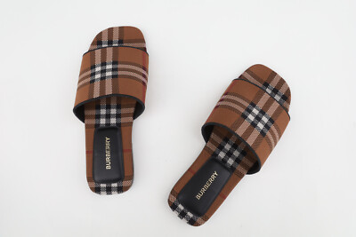 ★関税込み・送料無料★ バーバリー バーバリー スライド BURBERRY Wilma Check Flat Slide Sandals In Brown Sz 8.5 - EU