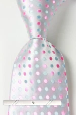 Classic Polka Dot Silver Blue Pink JACQUARD WOVEN 100% Silk Men's Necktie Tie