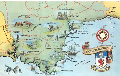 MAP  POSTCARDS SOUTH DEVON GOOD PLUS  VERY GOOD