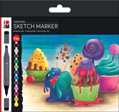 Marabu Sketch-Marker Graphix SUGARHOLIC, 12er Etui