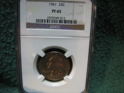 1961 U.S. Washington SILVER Quarter Graded By NGC Pf 65 GORGEOUS TONING - Picture 2 of 4