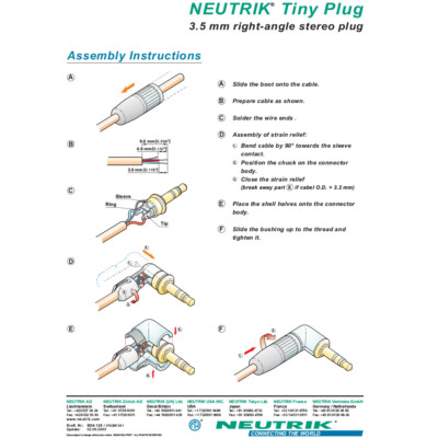 NEUTRIK NTP3RC-B Jack 3.5mm Connector 3 Poles Stereo Angled Gold Plated 4.5mm (Unité - Foto 9