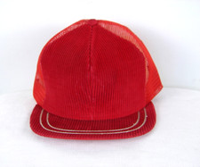 Vintage Red Corduroy Blank Trucker Mesh Snapback Hat Adjust A Tab Made In USA