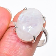 Moonstone Gemstone Handmade 925 Sterling Silver Jewelry Ring Size 9 US
