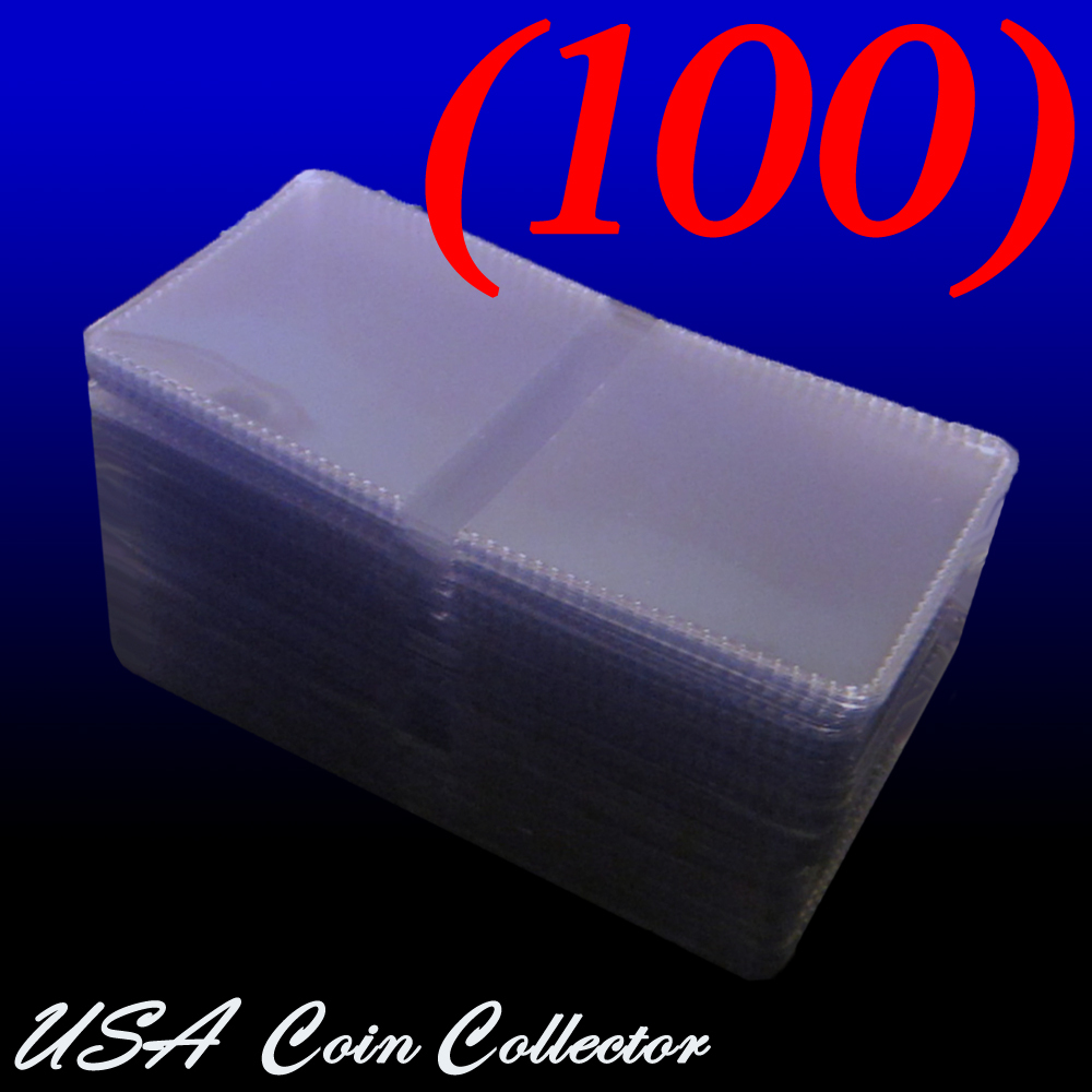(100) 2.5x2.5 Double Pocket Vinyl Coin Flips for Storage Plastic