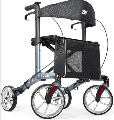 New ZLer Rollator Walker For Seniors Mobility Aid Extra Wide Seat 10" Wheels