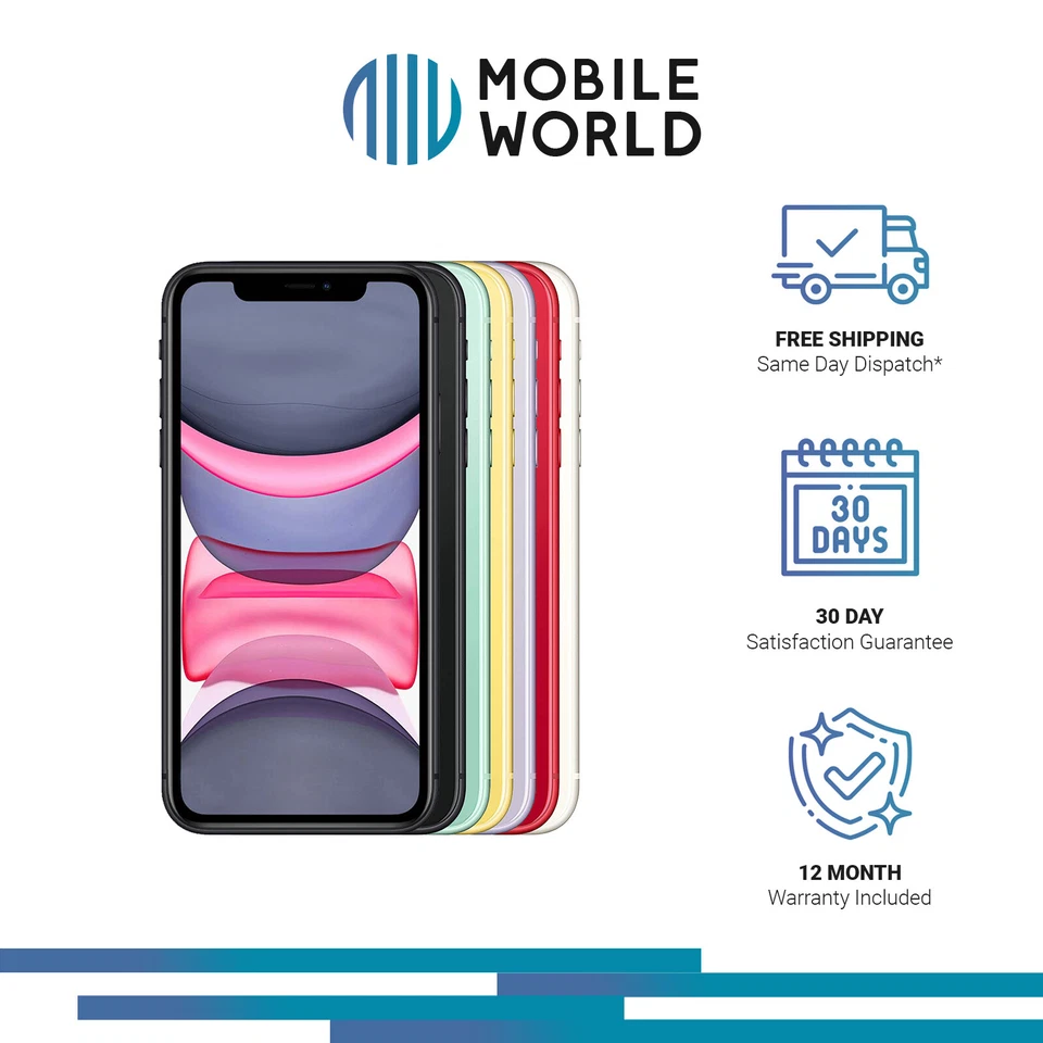 Apple iPhone 11 64GB 128GB 256GB Black Green Yellow Red White Purple - Very Good