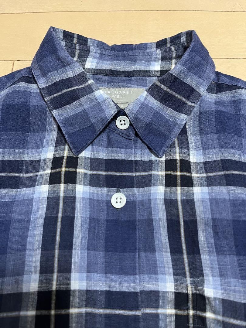 MHL　日本製　スモールカラーシャツ　ボックスシルエット　サイズ2　綿　美品 Margaret Howell Check Box Silhouette Short Sleeve Top Size 2