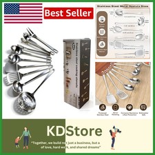 9-Piece Heat Resistant Silver Cooking Utensils Set - Stainless Steel Excellence