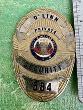 1 Vintage Private Security Officer Badge Name/Number Metal BADGER Brand 3.25”