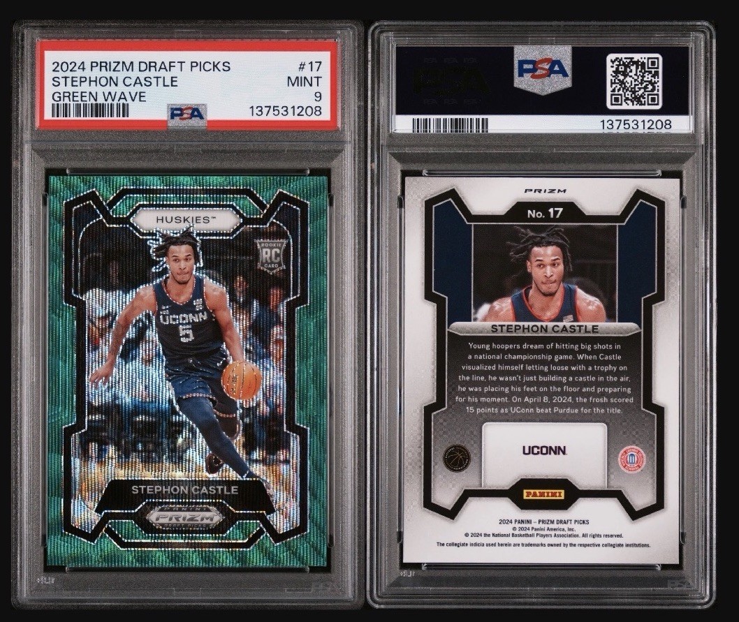 Stephon Castle Rookie PSA 9 Green Wave Prizm Draft Picks 2024 #17 Spurs RC