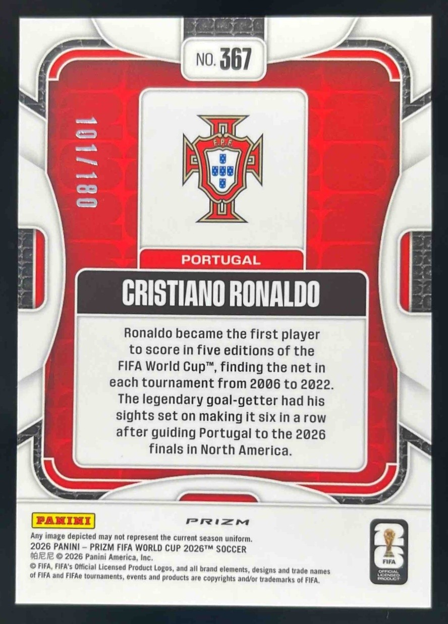 2026 Panini Prizm World Cup Cristiano Ronaldo Yellow Wave /180 Portugal view 2