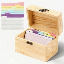 Index Card Holder 3x5, Wooden Index Card Organizer Box Recipe Box, Business C...