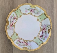 Limoges France Decorative Bowl Gorgeous Colors Mint w/Pink flowers Gold Rim