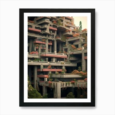 Brutalist Architecture Pixel Art 2  Framed Wall Art Poster Canvas Print Picture