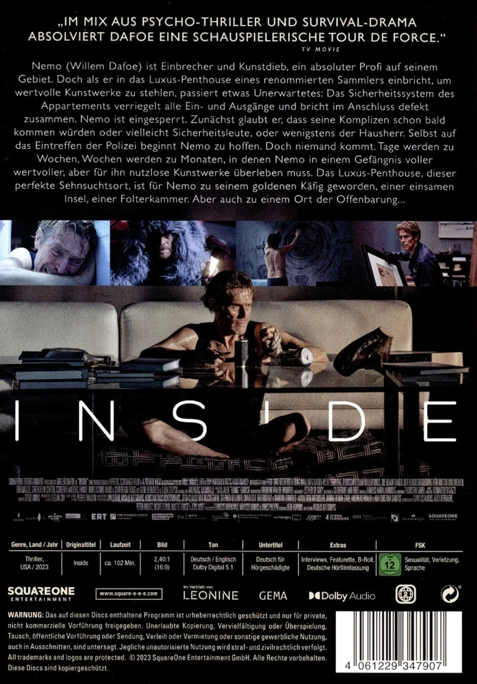 Inside (2023)[DVD/Neu/OVP] Psychodrama mit Willem Dafoes Schauspielkunst - Bild 2 von 3