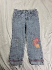 Genuine Kids OshKosh Jeans Girls 4T Light Wash Flower Patch Cuffed Denim