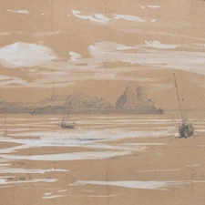 Fritz Hildebrandt Drawing Cancale France Sketch Pencil Signed 1851